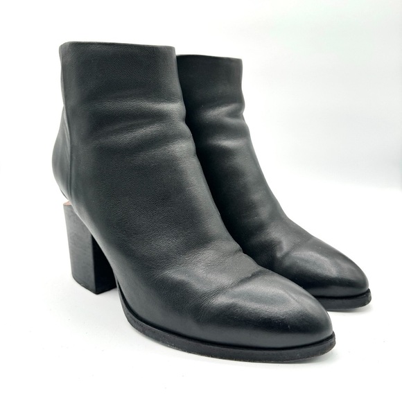 ALEXANDER WANG BLACK LEATHER BLOCK HEEL ZIP-UP BOOTS - SIZE 39.5 (EU) - Picture 9 of 15